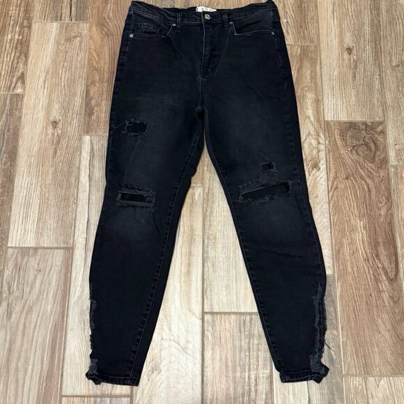 Free People About A Girl Black  Distressed High Rise Skinny Jeans - Picture 2 of 4